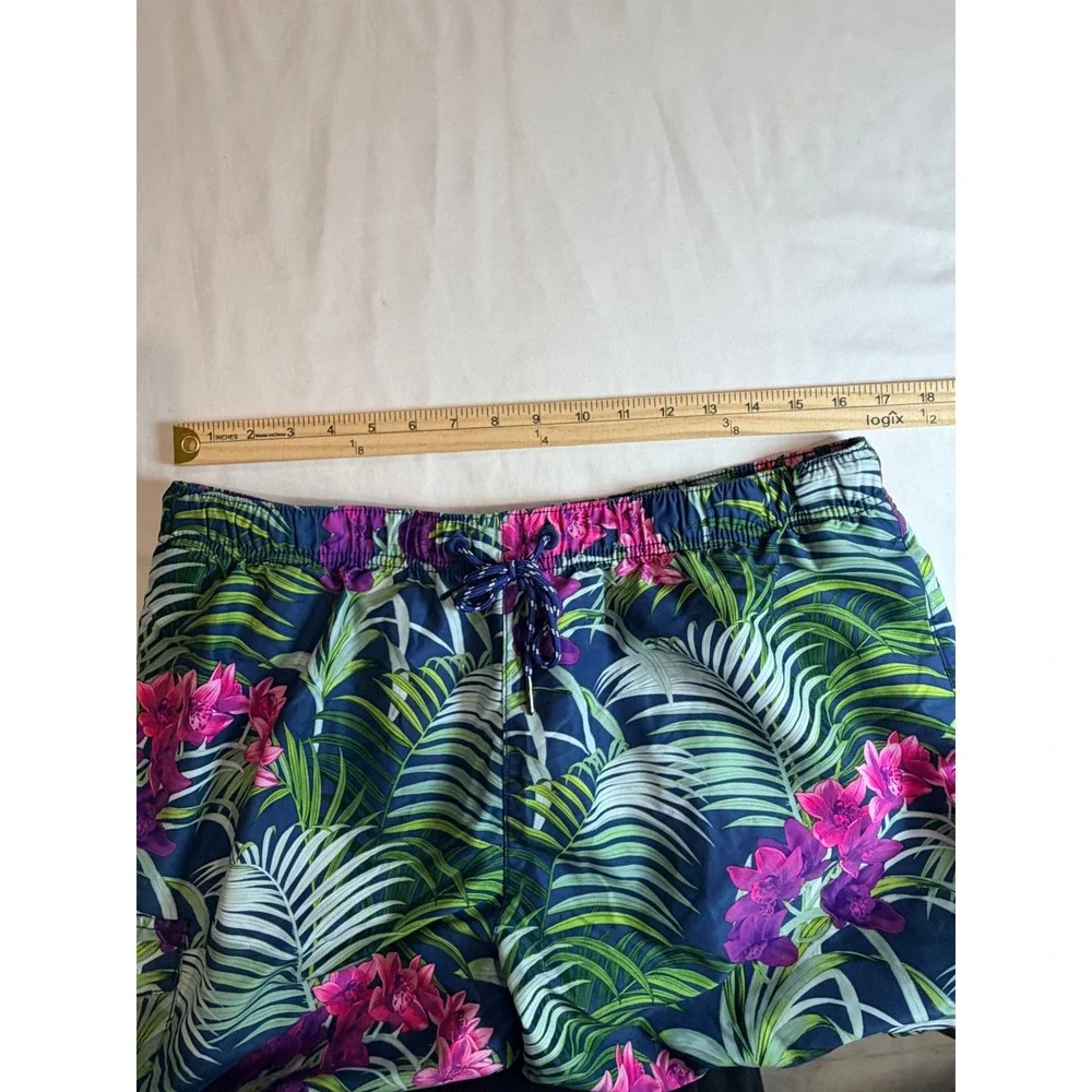 Tommy Bahama Mens Swim Trunks Blue Large Tropical Floral Palm Cargo Shorts Beach